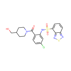 O=C(c1ccc(Cl)cc1NS(=O)(=O)c1cccc2nsnc12)N1CCC(CO)CC1 ZINC000040766780