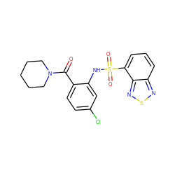 O=C(c1ccc(Cl)cc1NS(=O)(=O)c1cccc2nsnc12)N1CCCCC1 ZINC000040822624