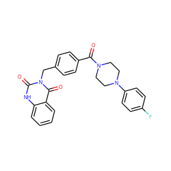 O=C(c1ccc(Cn2c(=O)[nH]c3ccccc3c2=O)cc1)N1CCN(c2ccc(F)cc2)CC1 ZINC000002952251