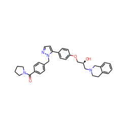 O=C(c1ccc(Cn2nccc2-c2ccc(OC[C@@H](O)CN3CCc4ccccc4C3)cc2)cc1)N1CCCC1 ZINC000220164024