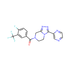 O=C(c1ccc(F)c(C(F)(F)F)c1)N1CCn2c(nnc2-c2cnccn2)C1 ZINC000095566075