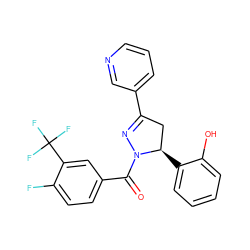 O=C(c1ccc(F)c(C(F)(F)F)c1)N1N=C(c2cccnc2)C[C@H]1c1ccccc1O ZINC000071294540