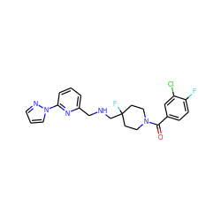 O=C(c1ccc(F)c(Cl)c1)N1CCC(F)(CNCc2cccc(-n3cccn3)n2)CC1 ZINC000013797314