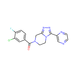 O=C(c1ccc(F)c(Cl)c1)N1CCn2c(nnc2-c2cnccn2)C1 ZINC000095565335