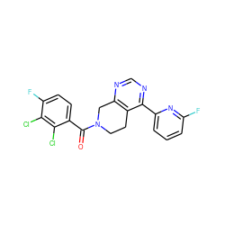 O=C(c1ccc(F)c(Cl)c1Cl)N1CCc2c(ncnc2-c2cccc(F)n2)C1 ZINC000225943086