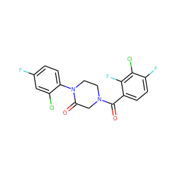 O=C(c1ccc(F)c(Cl)c1F)N1CCN(c2ccc(F)cc2Cl)C(=O)C1 ZINC000059287542