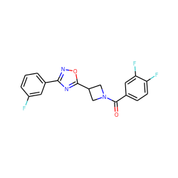 O=C(c1ccc(F)c(F)c1)N1CC(c2nc(-c3cccc(F)c3)no2)C1 ZINC000095580527