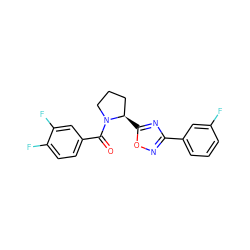 O=C(c1ccc(F)c(F)c1)N1CCC[C@H]1c1nc(-c2cccc(F)c2)no1 ZINC000071334476