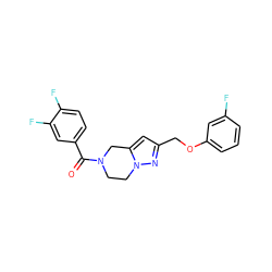 O=C(c1ccc(F)c(F)c1)N1CCn2nc(COc3cccc(F)c3)cc2C1 ZINC000168074703