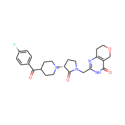 O=C(c1ccc(F)cc1)C1CCN([C@@H]2CCN(Cc3nc4c(c(=O)[nH]3)COCC4)C2=O)CC1 ZINC000207771465