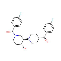 O=C(c1ccc(F)cc1)C1CCN([C@@H]2CN(C(=O)c3ccc(F)cc3)CC[C@H]2O)CC1 ZINC000084741084