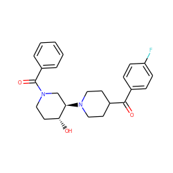 O=C(c1ccc(F)cc1)C1CCN([C@@H]2CN(C(=O)c3ccccc3)CC[C@H]2O)CC1 ZINC000084741605