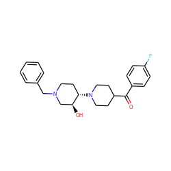 O=C(c1ccc(F)cc1)C1CCN([C@H]2CCN(Cc3ccccc3)C[C@@H]2O)CC1 ZINC000072180785