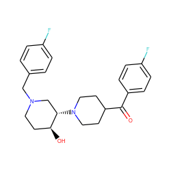 O=C(c1ccc(F)cc1)C1CCN([C@H]2CN(Cc3ccc(F)cc3)CC[C@@H]2O)CC1 ZINC000072178693