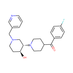 O=C(c1ccc(F)cc1)C1CCN([C@H]2CN(Cc3cccnc3)CC[C@@H]2O)CC1 ZINC000072178613