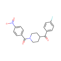 O=C(c1ccc(F)cc1)C1CCN(C(=O)c2ccc([N+](=O)[O-])cc2)CC1 ZINC000034102580