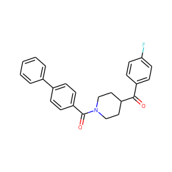 O=C(c1ccc(F)cc1)C1CCN(C(=O)c2ccc(-c3ccccc3)cc2)CC1 ZINC000049589088