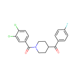 O=C(c1ccc(F)cc1)C1CCN(C(=O)c2ccc(Cl)c(Cl)c2)CC1 ZINC000049853563