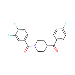 O=C(c1ccc(F)cc1)C1CCN(C(=O)c2ccc(F)c(F)c2)CC1 ZINC000001337060