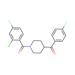 O=C(c1ccc(F)cc1)C1CCN(C(=O)c2ccc(F)cc2Cl)CC1 ZINC000049803866