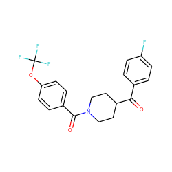 O=C(c1ccc(F)cc1)C1CCN(C(=O)c2ccc(OC(F)(F)F)cc2)CC1 ZINC000049808065