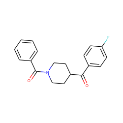 O=C(c1ccc(F)cc1)C1CCN(C(=O)c2ccccc2)CC1 ZINC000001335394