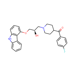 O=C(c1ccc(F)cc1)C1CCN(C[C@@H](O)COc2cccc3[nH]c4ccccc4c23)CC1 ZINC000049053542