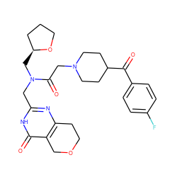 O=C(c1ccc(F)cc1)C1CCN(CC(=O)N(Cc2nc3c(c(=O)[nH]2)COCC3)C[C@H]2CCCO2)CC1 ZINC000208779483