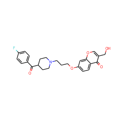 O=C(c1ccc(F)cc1)C1CCN(CCCOc2ccc3c(=O)c(CO)coc3c2)CC1 ZINC000003813788