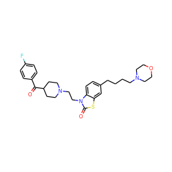 O=C(c1ccc(F)cc1)C1CCN(CCn2c(=O)sc3cc(CCCCN4CCOCC4)ccc32)CC1 ZINC000003808341