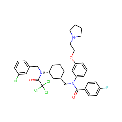 O=C(c1ccc(F)cc1)N(C[C@H]1CCC[C@@H](N(Cc2cccc(Cl)c2)C(=O)C(Cl)(Cl)Cl)C1)c1cccc(OCCN2CCCC2)c1 ZINC000049778310