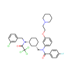 O=C(c1ccc(F)cc1)N(C[C@H]1CCC[C@@H](N(Cc2cccc(Cl)c2)C(=O)C(Cl)(Cl)Cl)C1)c1cccc(OCCN2CCCCC2)c1 ZINC000049778322