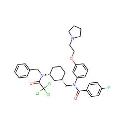 O=C(c1ccc(F)cc1)N(C[C@H]1CCC[C@@H](N(Cc2ccccc2)C(=O)C(Cl)(Cl)Cl)C1)c1cccc(OCCN2CCCC2)c1 ZINC000049938211