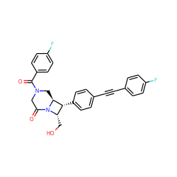 O=C(c1ccc(F)cc1)N1CC(=O)N2[C@@H](CO)[C@@H](c3ccc(C#Cc4ccc(F)cc4)cc3)[C@@H]2C1 ZINC000095599261