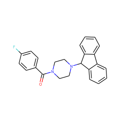 O=C(c1ccc(F)cc1)N1CCN(C2c3ccccc3-c3ccccc32)CC1 ZINC000021146767