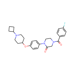 O=C(c1ccc(F)cc1)N1CCN(c2ccc(OC3CCN(C4CCC4)CC3)cc2)C(=O)C1 ZINC000028870364