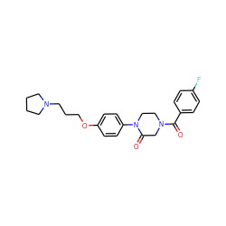 O=C(c1ccc(F)cc1)N1CCN(c2ccc(OCCCN3CCCC3)cc2)C(=O)C1 ZINC000028870253