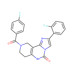 O=C(c1ccc(F)cc1)N1CCc2[nH]c(=O)n3cc(-c4ccccc4F)nc3c2C1 ZINC000027555462