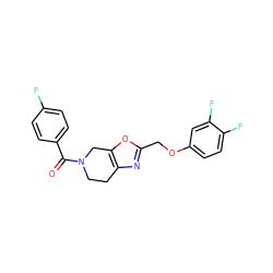 O=C(c1ccc(F)cc1)N1CCc2nc(COc3ccc(F)c(F)c3)oc2C1 ZINC000113227374