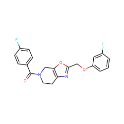 O=C(c1ccc(F)cc1)N1CCc2nc(COc3cccc(F)c3)oc2C1 ZINC000113223055