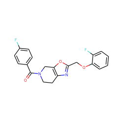 O=C(c1ccc(F)cc1)N1CCc2nc(COc3ccccc3F)oc2C1 ZINC000113230700