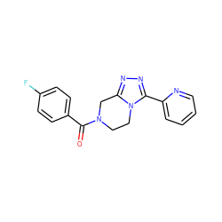 O=C(c1ccc(F)cc1)N1CCn2c(nnc2-c2ccccn2)C1 ZINC000165984410