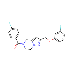 O=C(c1ccc(F)cc1)N1CCn2nc(COc3cccc(F)c3)cc2C1 ZINC000168075794