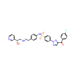 O=C(c1ccc(F)cc1)c1cnn(-c2ccc(S(=O)(=O)Nc3ccc(CCNC[C@H](O)c4cccnc4)cc3)cc2)n1 ZINC000026187911