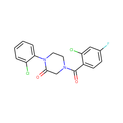 O=C(c1ccc(F)cc1Cl)N1CCN(c2ccccc2Cl)C(=O)C1 ZINC000059278825