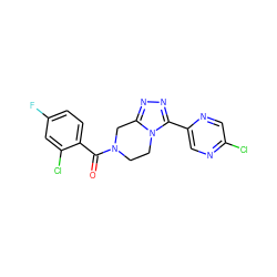 O=C(c1ccc(F)cc1Cl)N1CCn2c(nnc2-c2cnc(Cl)cn2)C1 ZINC000095565689