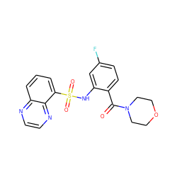 O=C(c1ccc(F)cc1NS(=O)(=O)c1cccc2nccnc12)N1CCOCC1 ZINC000035064896