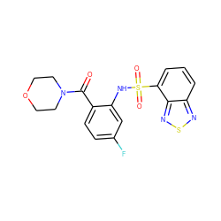 O=C(c1ccc(F)cc1NS(=O)(=O)c1cccc2nsnc12)N1CCOCC1 ZINC000035064995