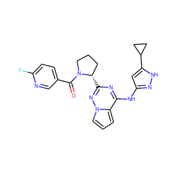 O=C(c1ccc(F)nc1)N1CCC[C@@H]1c1nc(Nc2cc(C3CC3)[nH]n2)c2cccn2n1 ZINC000058592424