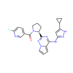 O=C(c1ccc(F)nc1)N1CCC[C@H]1c1nc(Nc2cc(C3CC3)[nH]n2)c2cccn2n1 ZINC000043200503